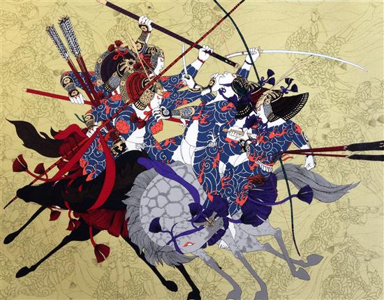 Hideo Takeda (1948-) Fearless Tomoe, from the Genpei series, 18.5 x 24.5in.